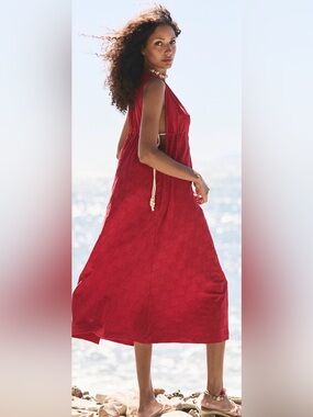 NWT FREE PEOPLE FREE EST TIDEBREAKER MIDI DRESS TROPIC RED
